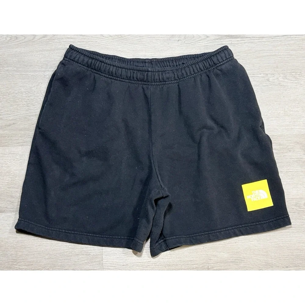 The North Face Fleece Shorts Men's Large Black Sweat Elastic Waist Logo Pockets